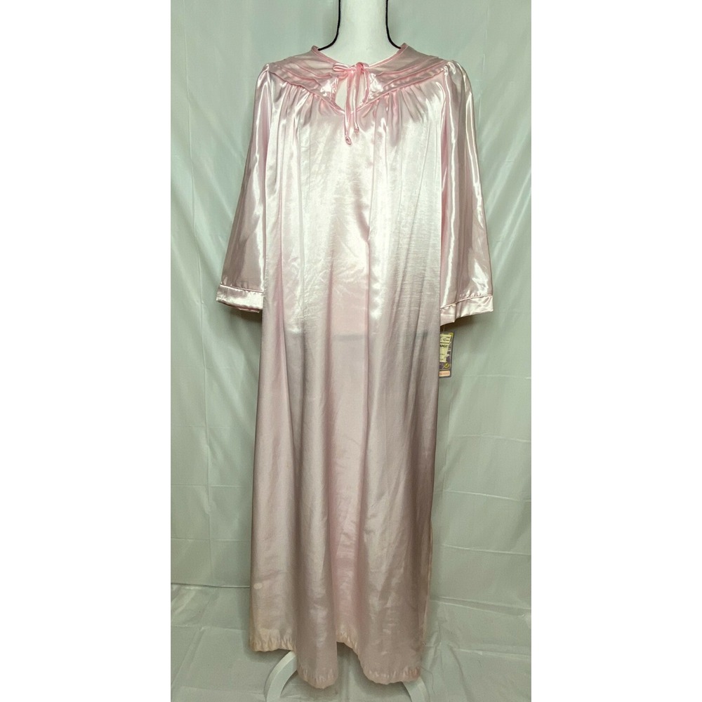 Beth Michaels Nightgown Vintage Full Length Baby Pink Satin NOS Flaw Sz L